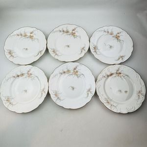 Limoges Elite 6 Salad Plate Lot Pink Yellow Floral Spray Gold Rim J.Mc.D&S‎